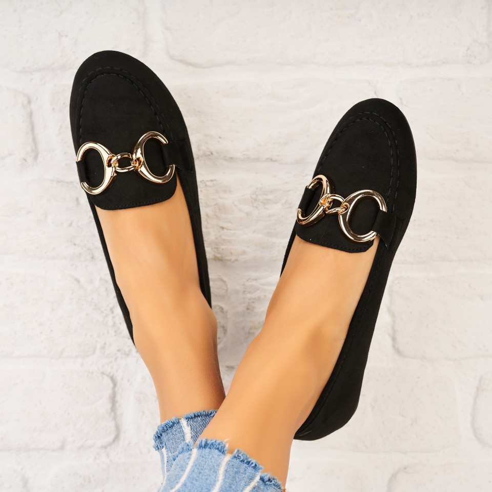 Pantofi dama casual Negri din Piele Ecologica Intoarsa Yostina A5348