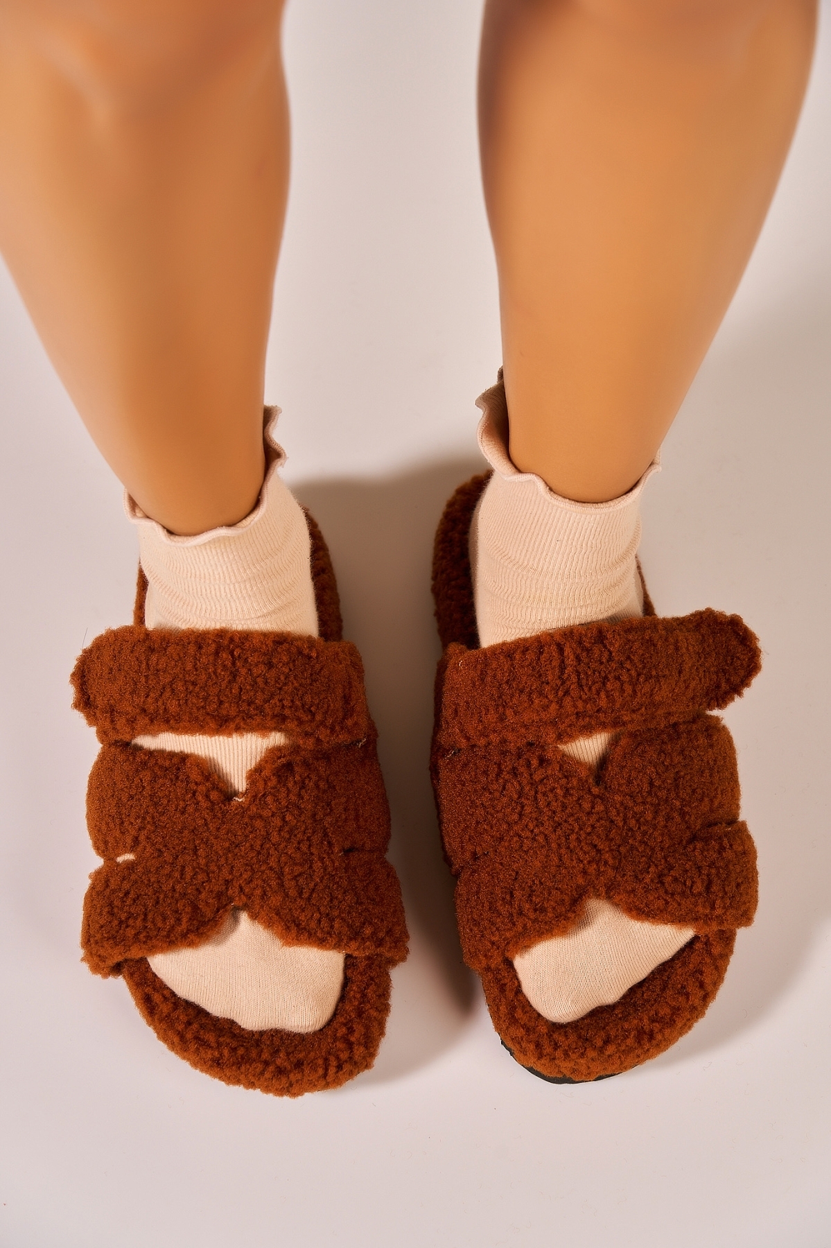 Papuci Dama Îmblăniți Textil Camel Daria
