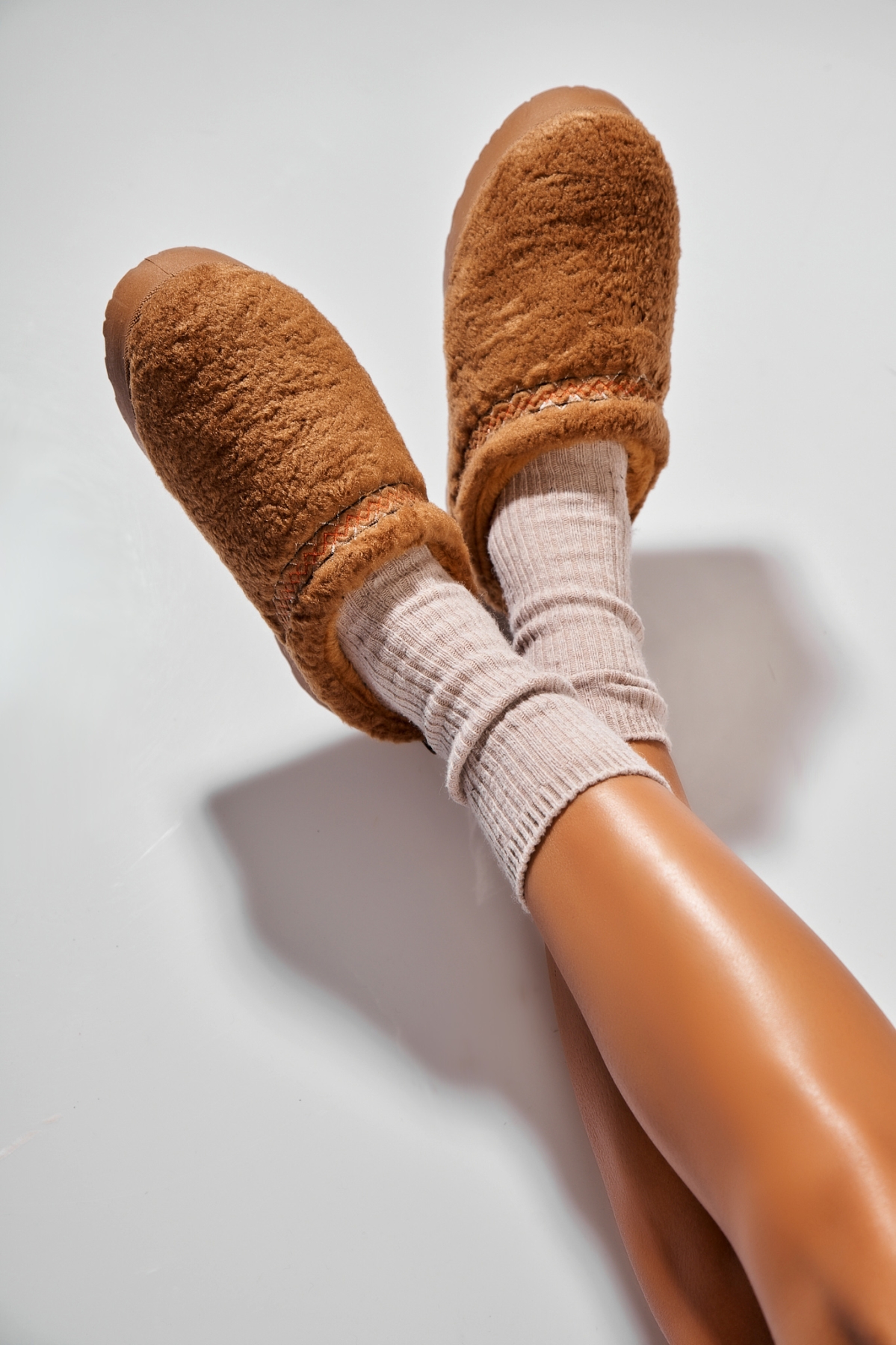 Papuci Îmblăniți Textil Camel Ariadna - 2 | YEO
