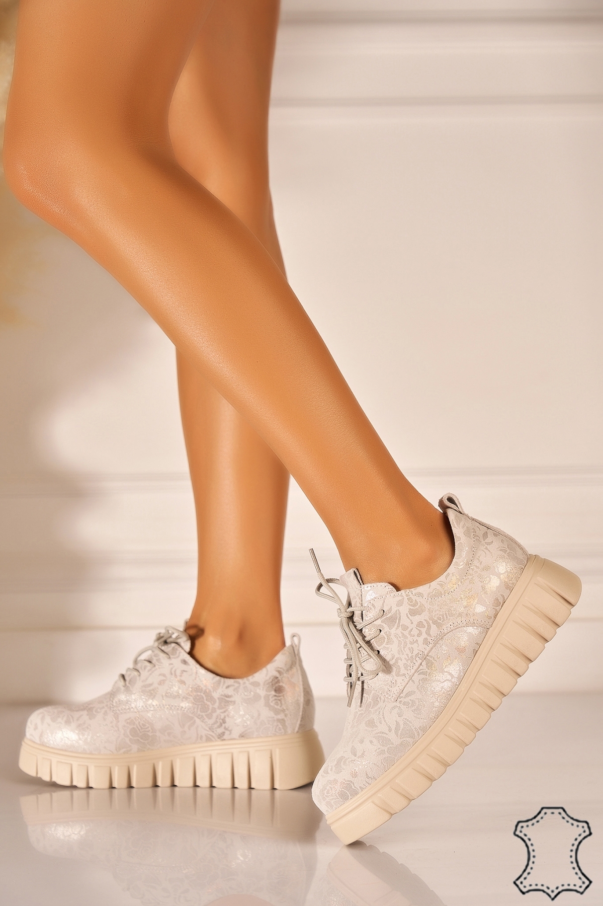 Adidasi Piele Naturala Gri Mivya