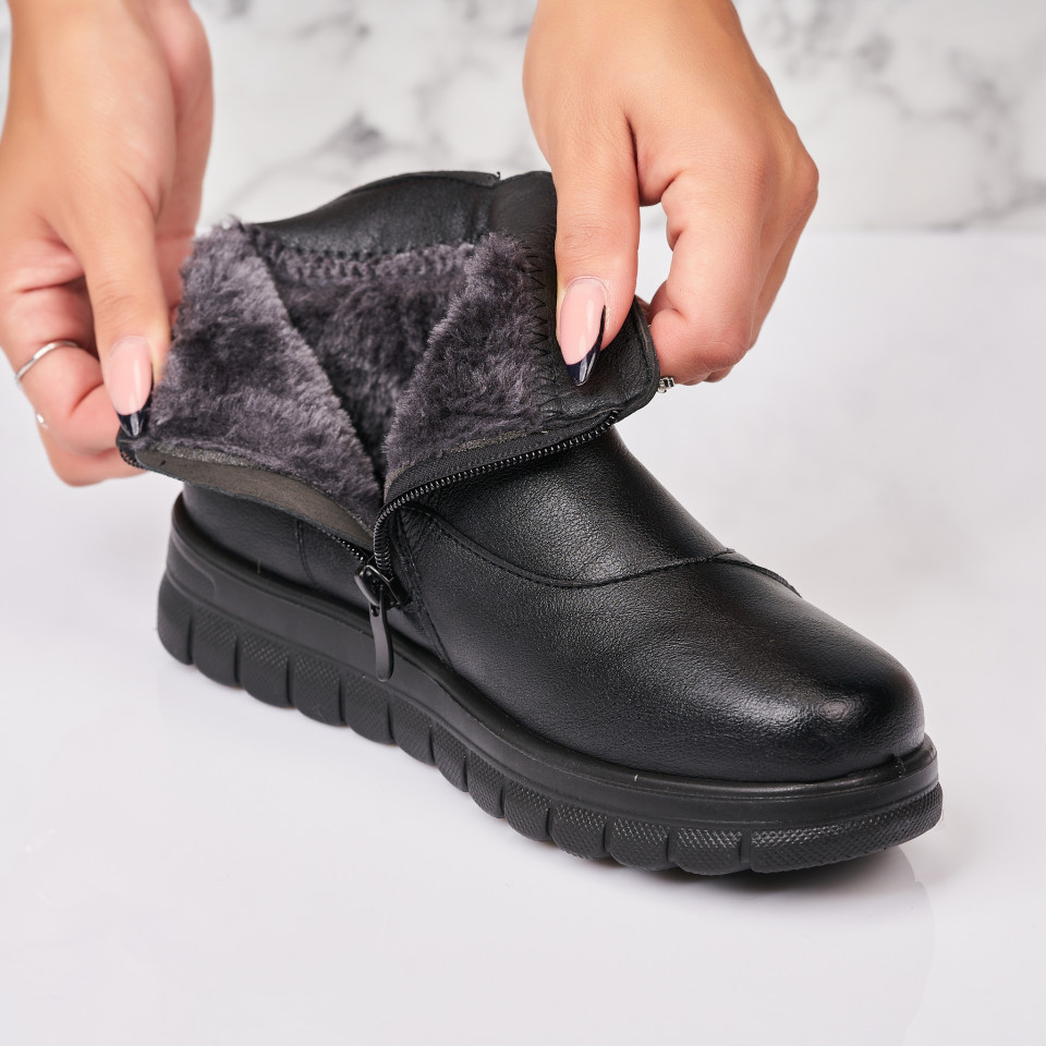 Ghete Dama Imblanite Negre din Piele Ecologica Tiahna - 1 | YEO