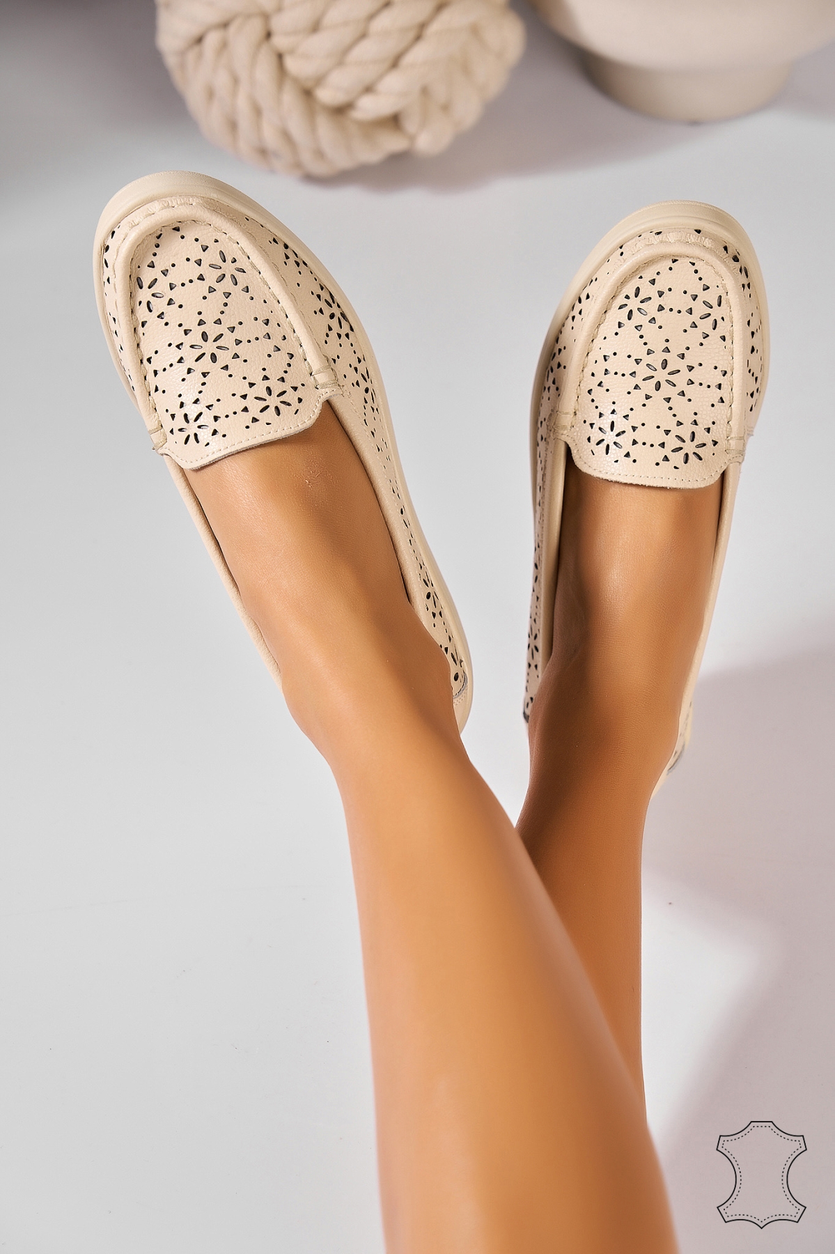 Mocasini dama Piele Naturala Bej Casiane - 2 | YEO