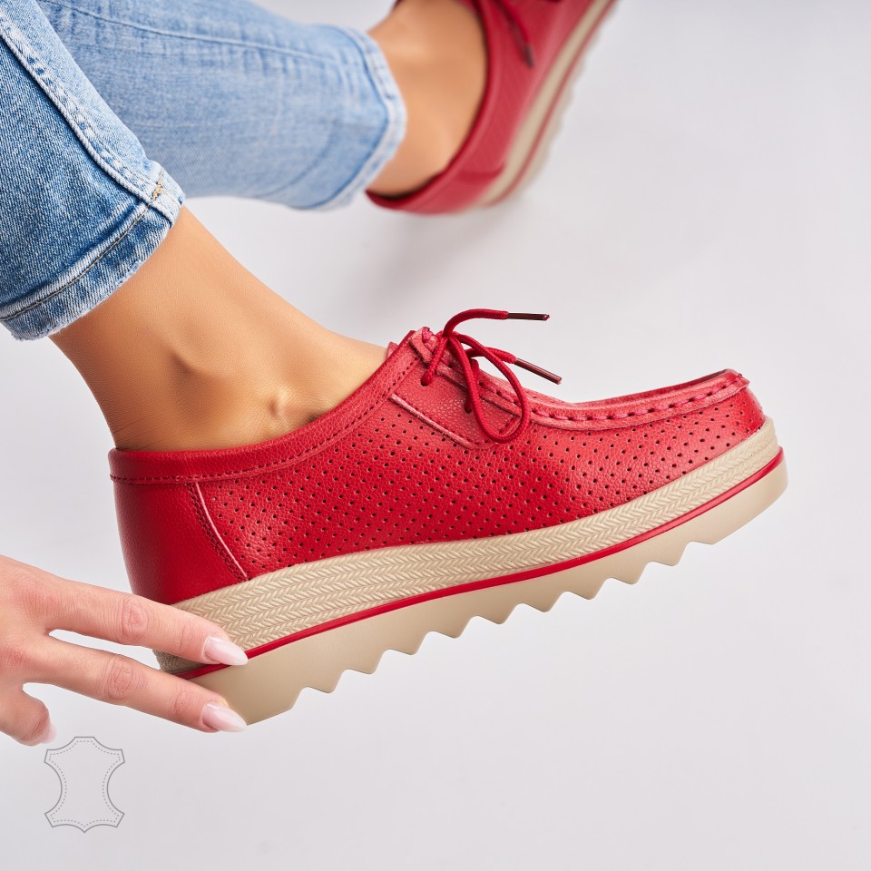 Mocasini dama Piele Naturala Rosii Maive A4515