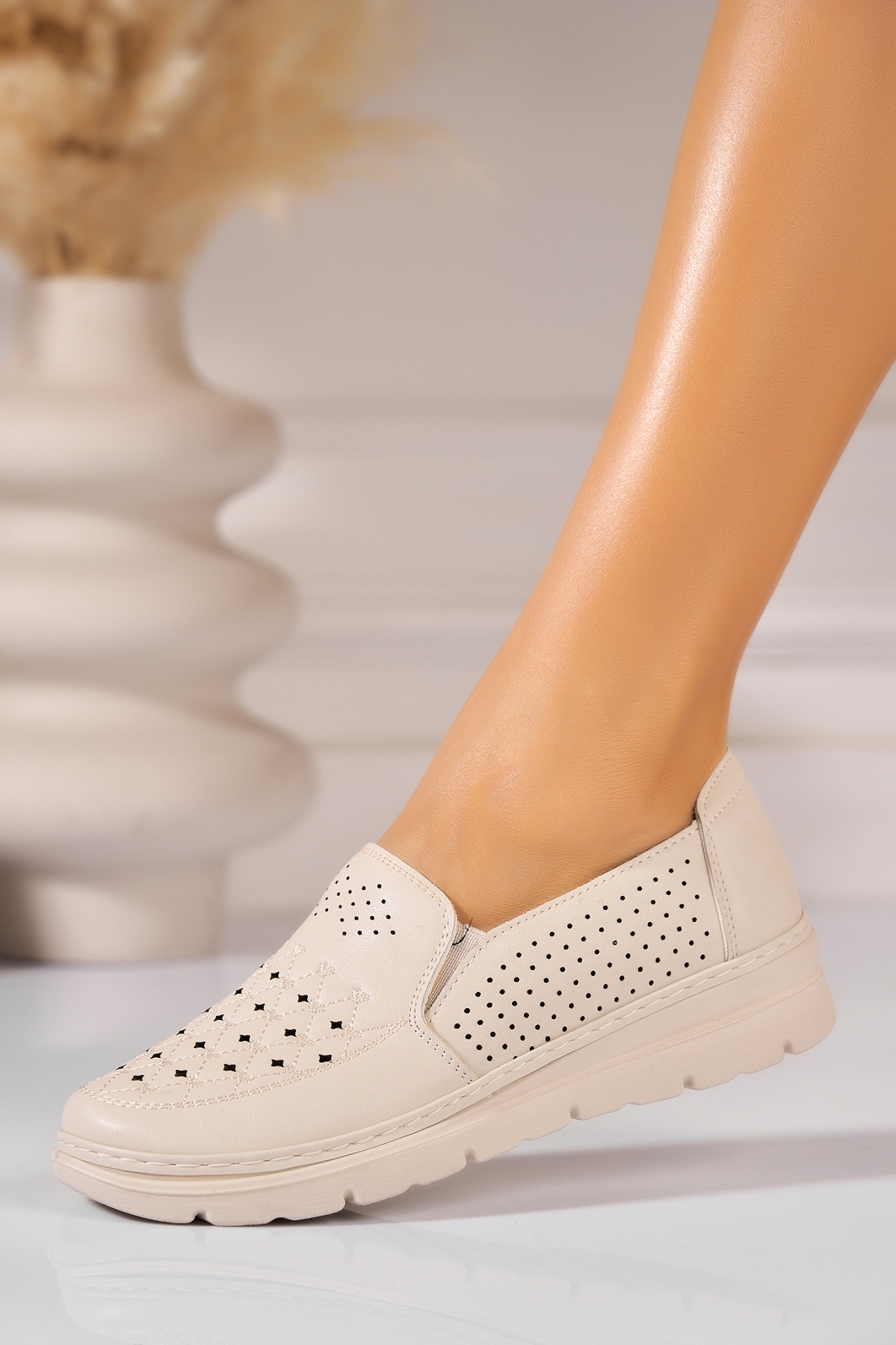 Pantofi dama casual Bej din Piele Ecologica Keyona - 1 | YEO