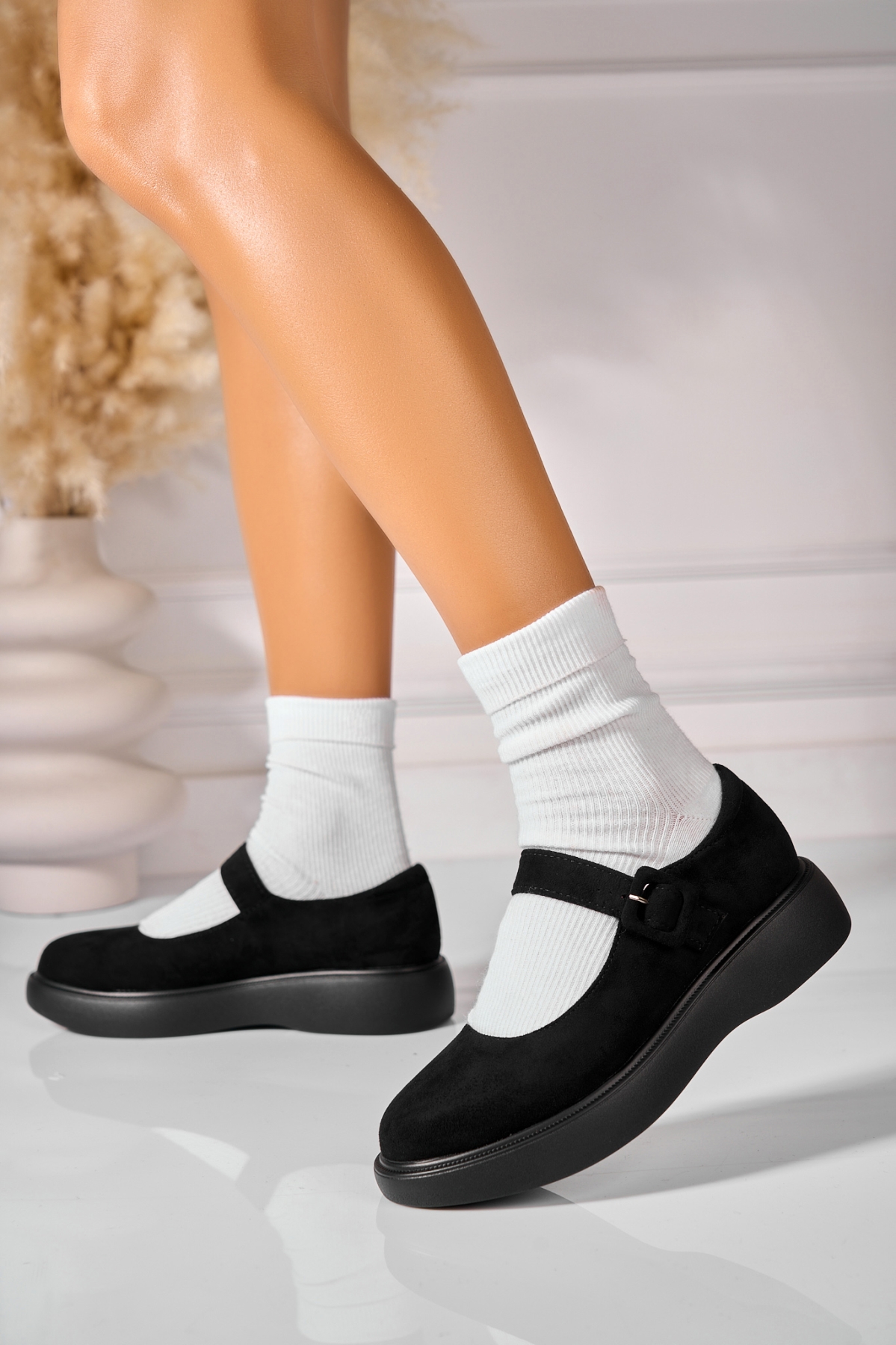 Pantofi dama casual Negri din Piele Ecologica Intoarsa Corissa2