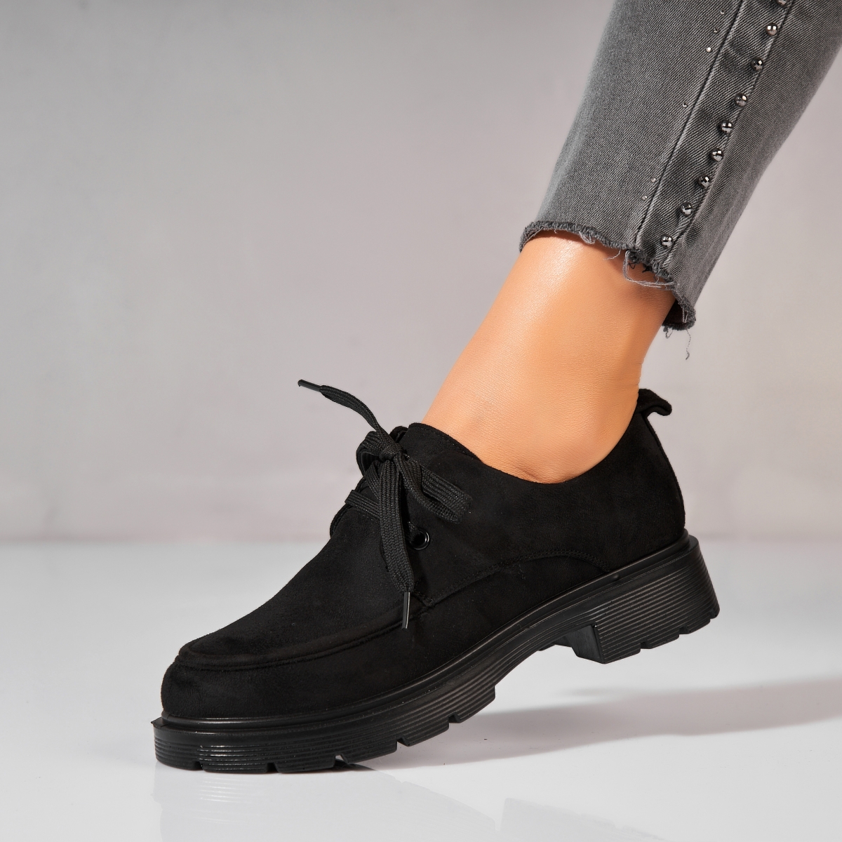 Pantofi dama casual Negri din Piele Ecologica Intoarsa Dalina2 - 1 | YEO