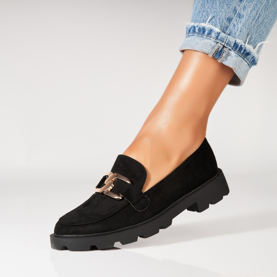 Pantofi dama casual Negri din Piele Ecologica Intoarsa Yashre