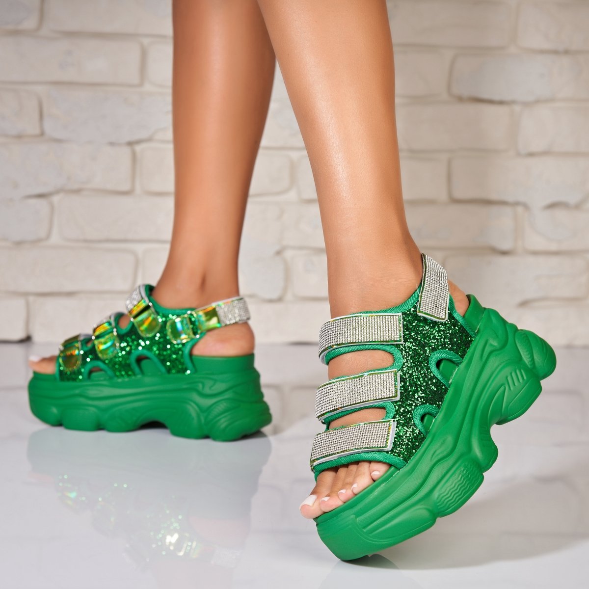 Sandale dama cu platforma Verzi din Glitter Shaily