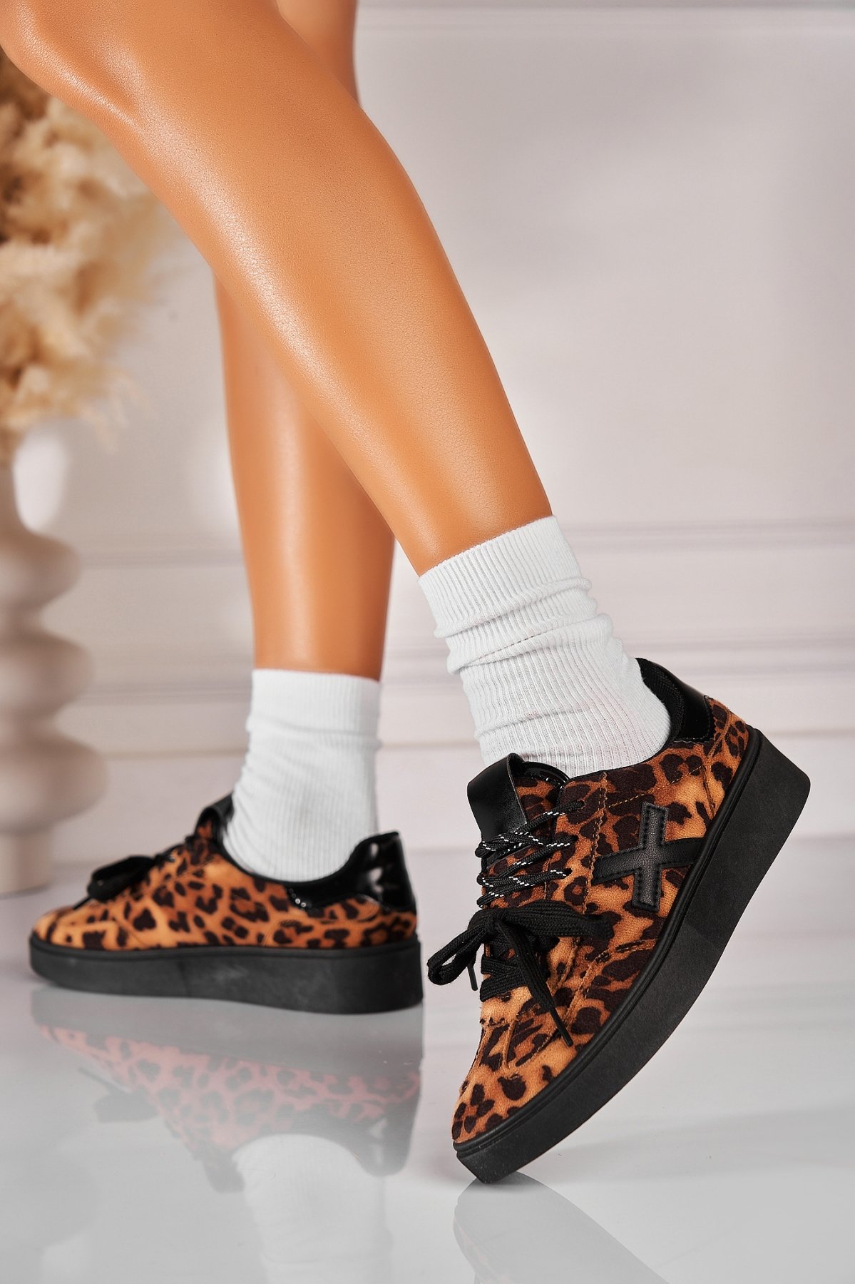 Adidași de damă Piele Ecologica Intoarsa Animal Print Soliana