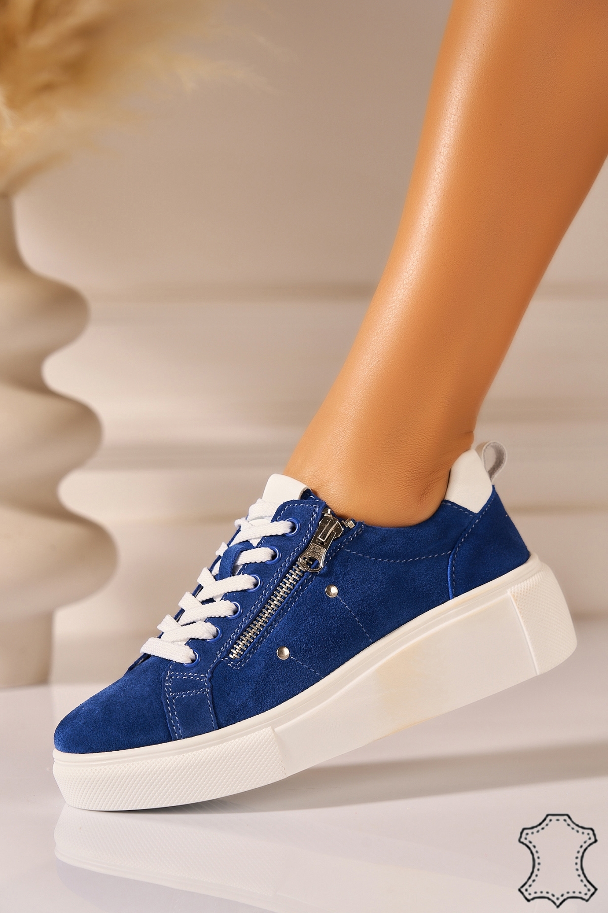 Adidasi Piele Naturala Intoarsa Bleumarin Valya