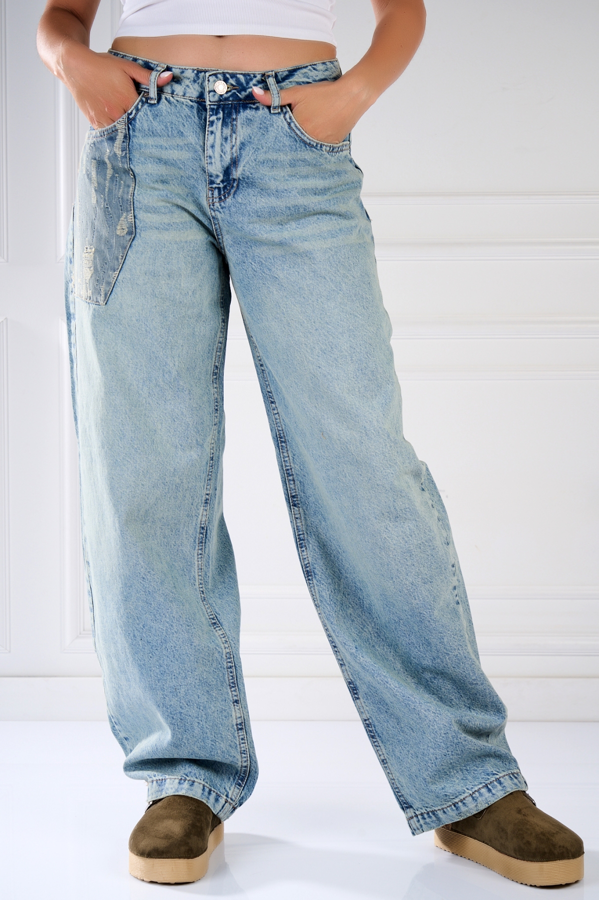 Blugi Damă Oversize Albastri Greyna - 1 | YEO