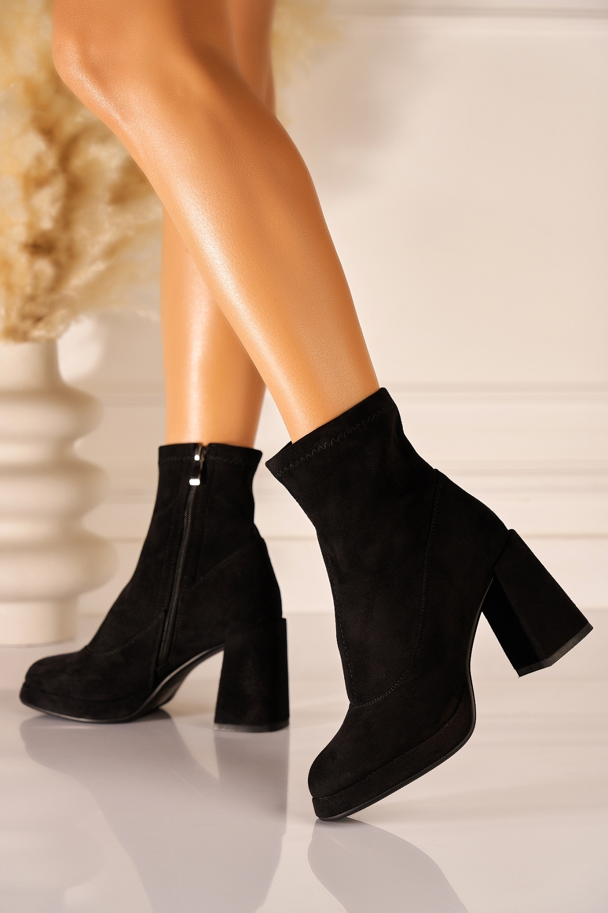 Botine dama Imblanite Negre din Piele Ecologica Intoarsa Feryal2 - 1 | YEO