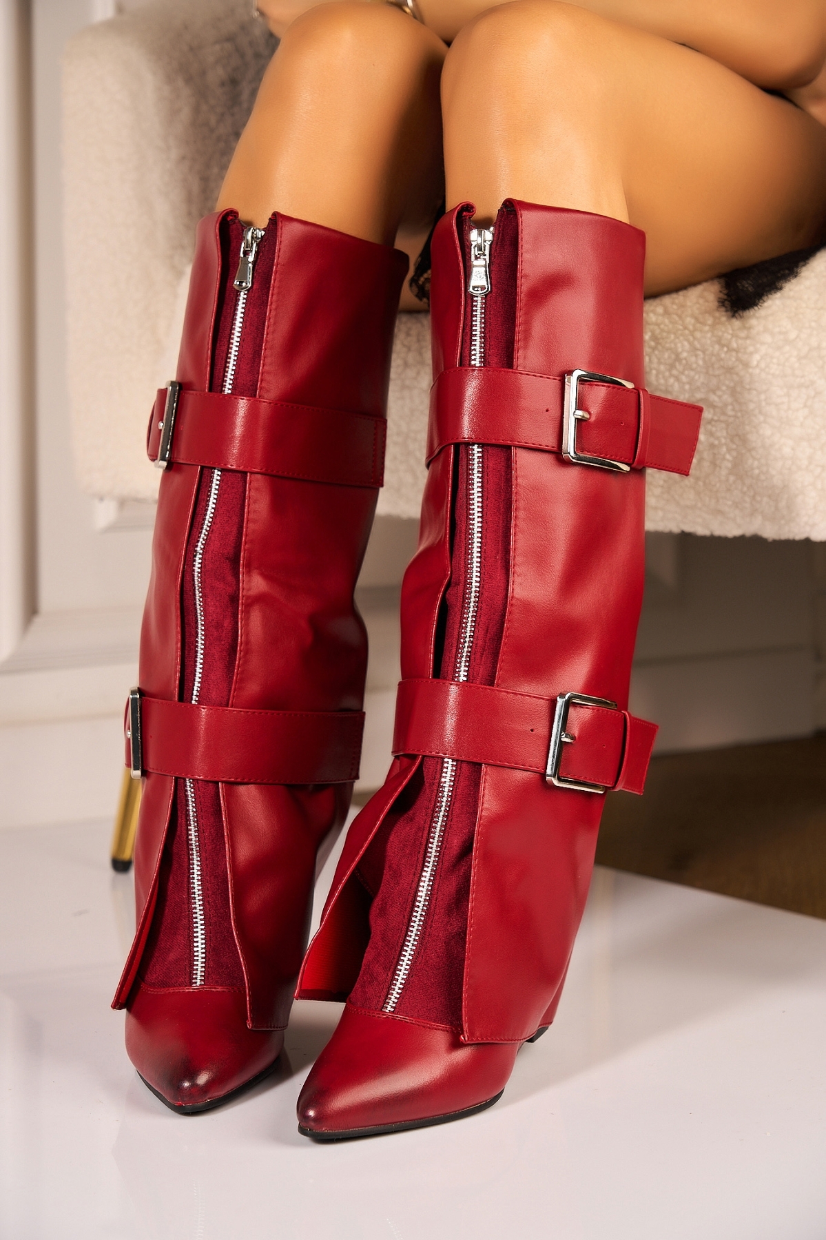 Cizme Dama Imblanite Bordo din Piele Ecologica Elainy - 2 | YEO