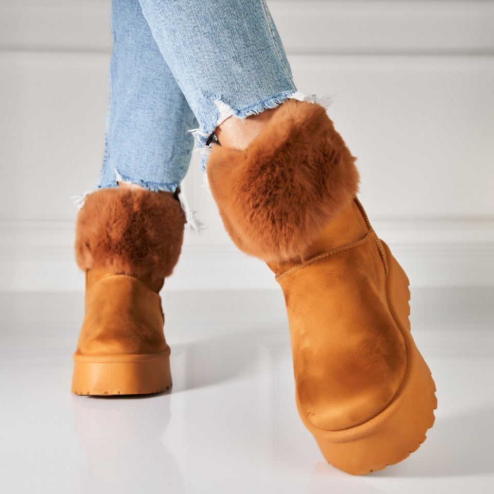 Cizme Dama Imblanite Camel din Piele Ecologica Intoarsa Melia A7561