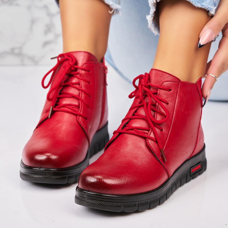 Ghete Dama Imblanite Rosii din Piele Ecologica Habsa - 2 | YEO