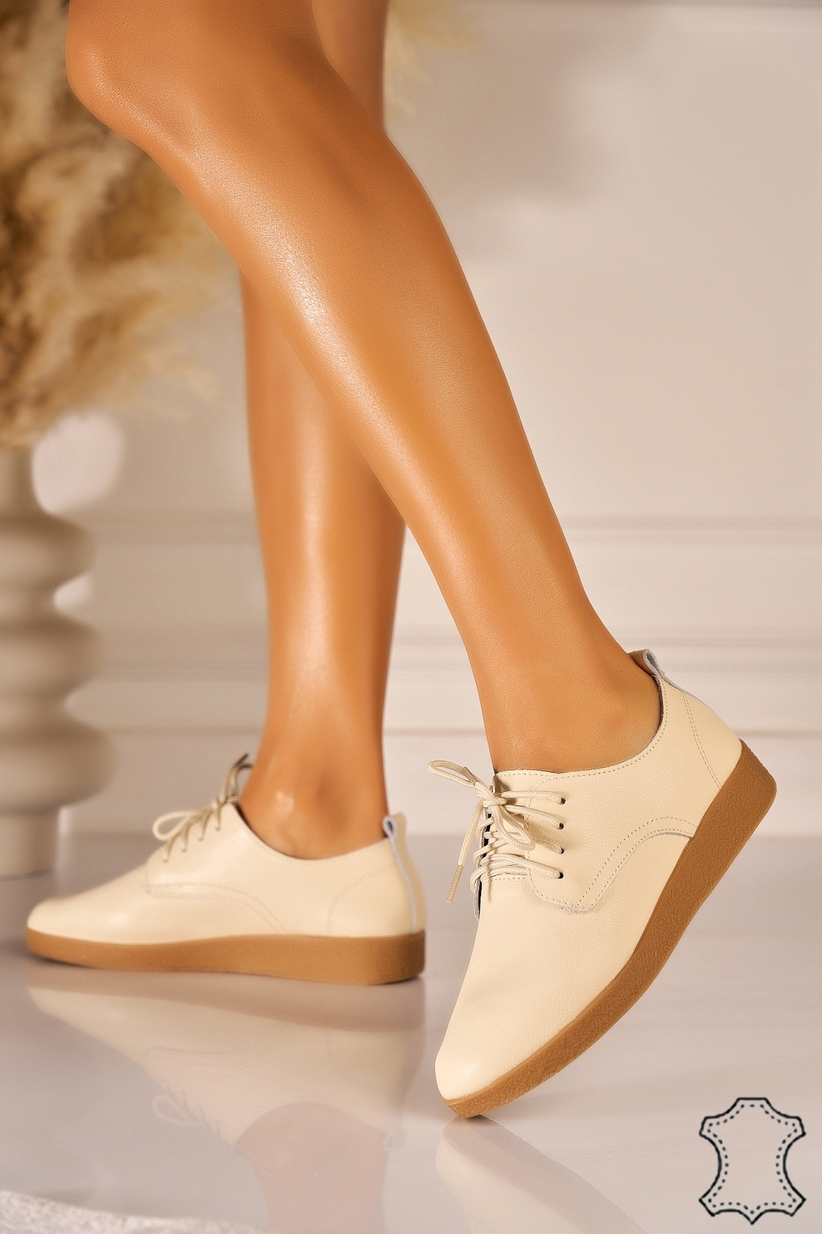 Mocasini dama Piele Naturala Bej Delia - 2 | YEO