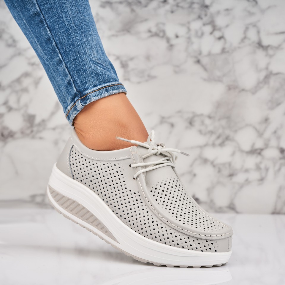Mocasini dama Piele Naturala Gri Irie A4491