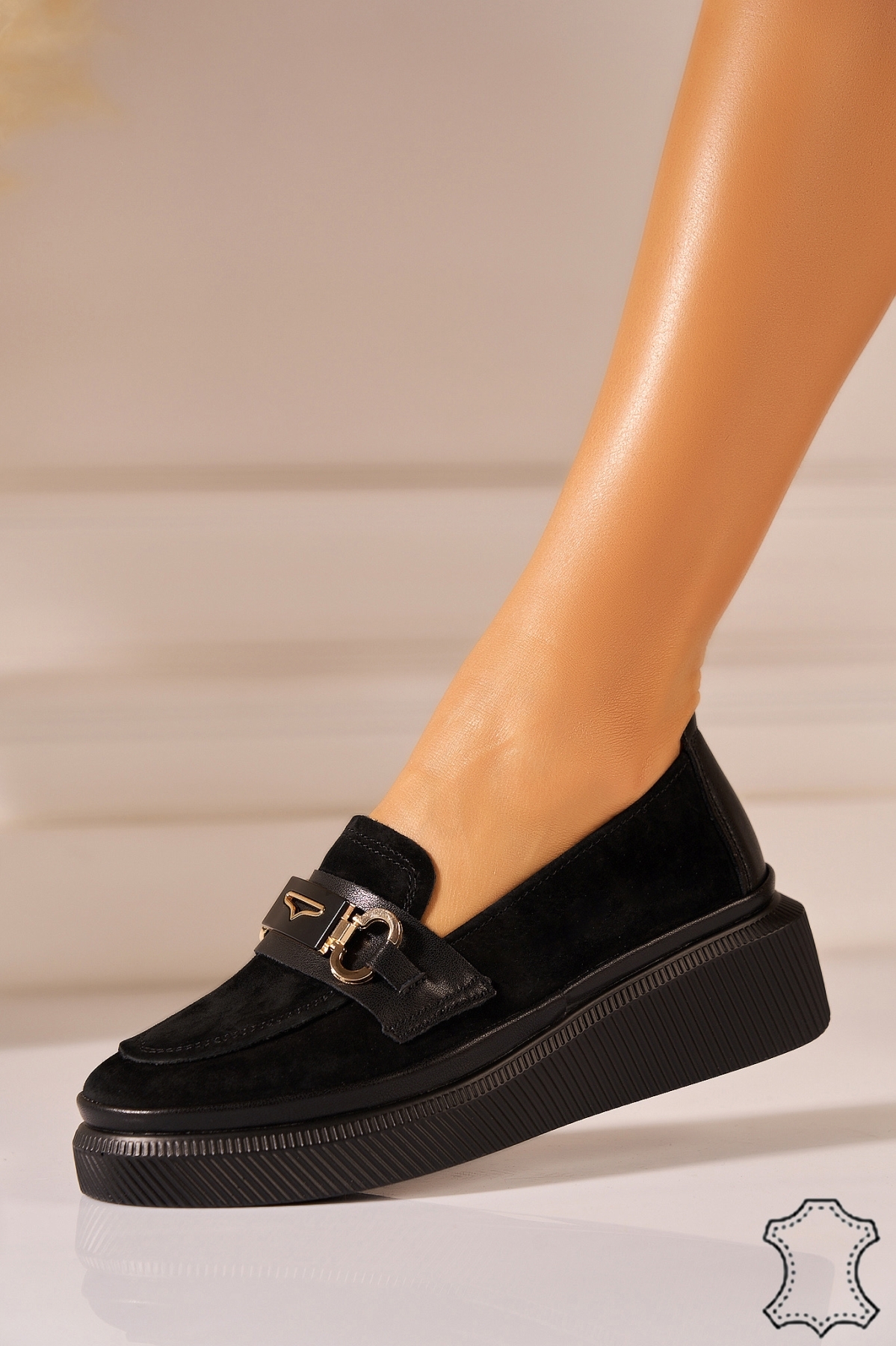 Mocasini dama Piele Naturala Intoarsa Negri Afelia