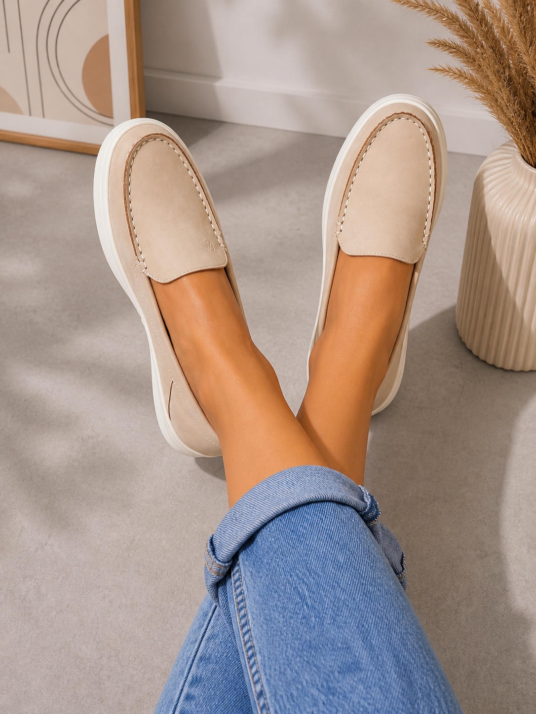 Pantofi dama casual Bej din Piele Ecologica Nieve