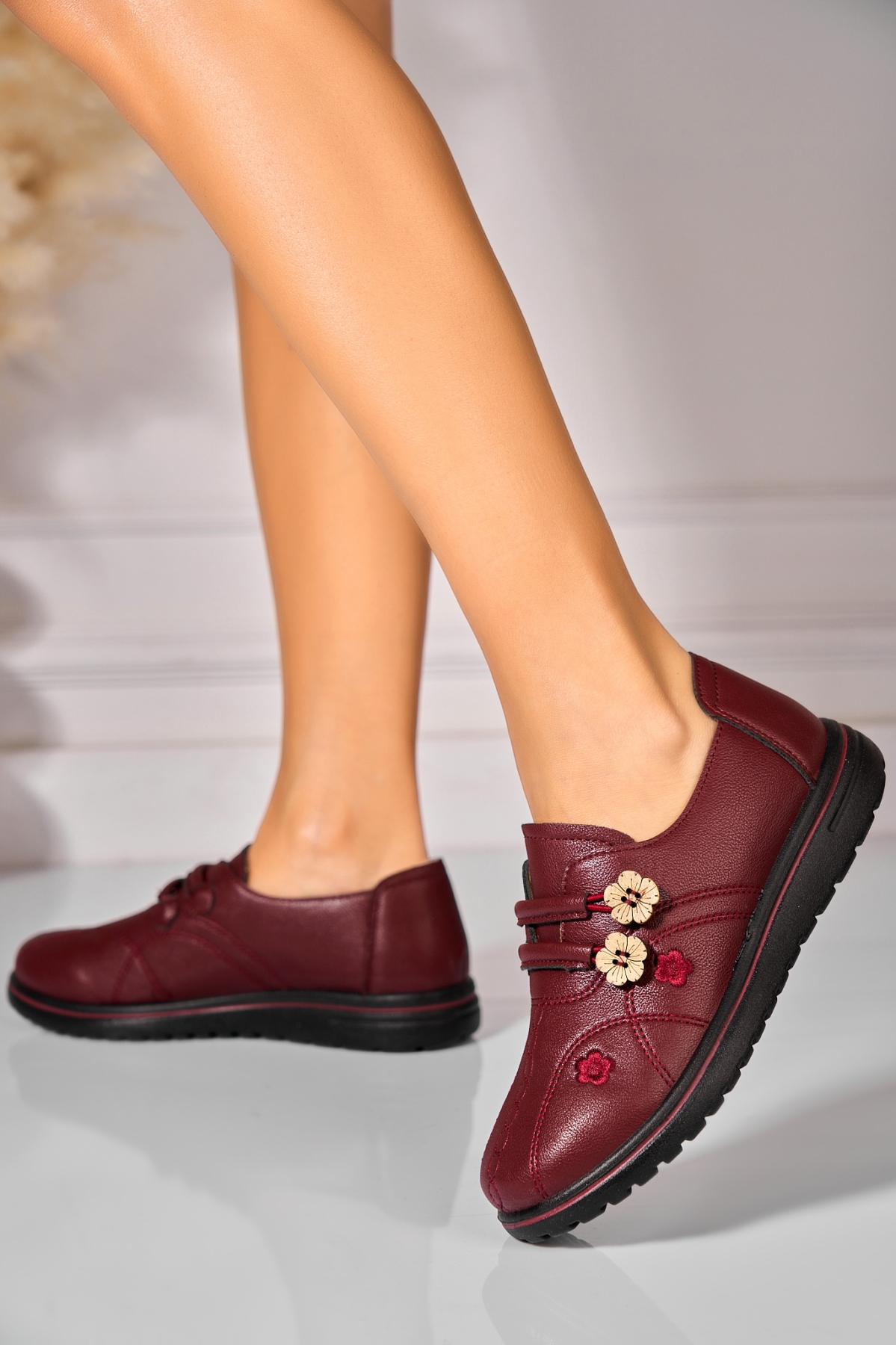 Pantofi dama casual Bordo din Piele Ecologica Novie