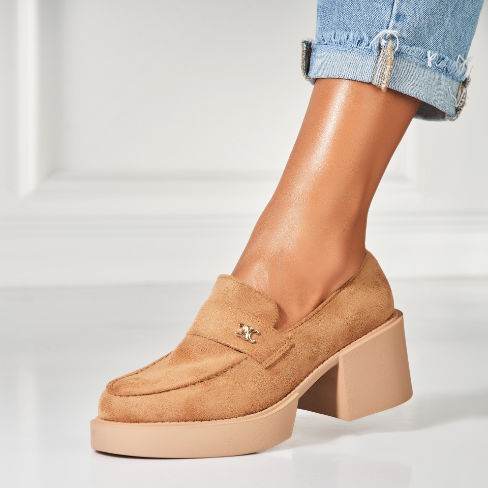 Pantofi dama casual Camel din Piele Ecologica Intoarsa Nilor A7608