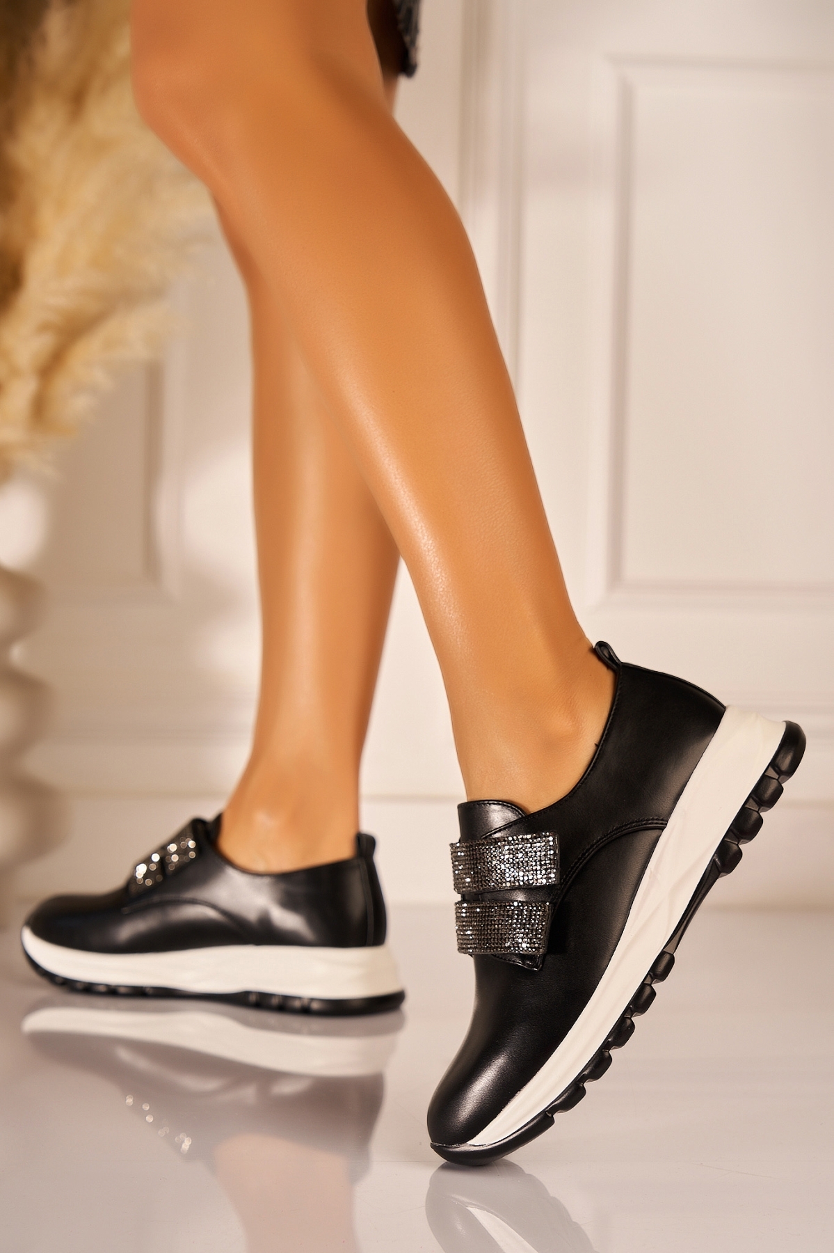 Pantofi dama casual Negri din Piele Ecologica Alaia