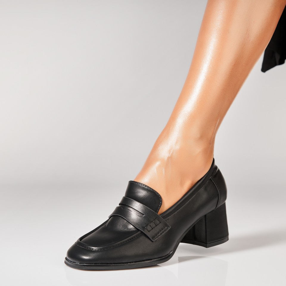 Pantofi dama cu toc Negri din Piele Ecologica Aynan2 A7138