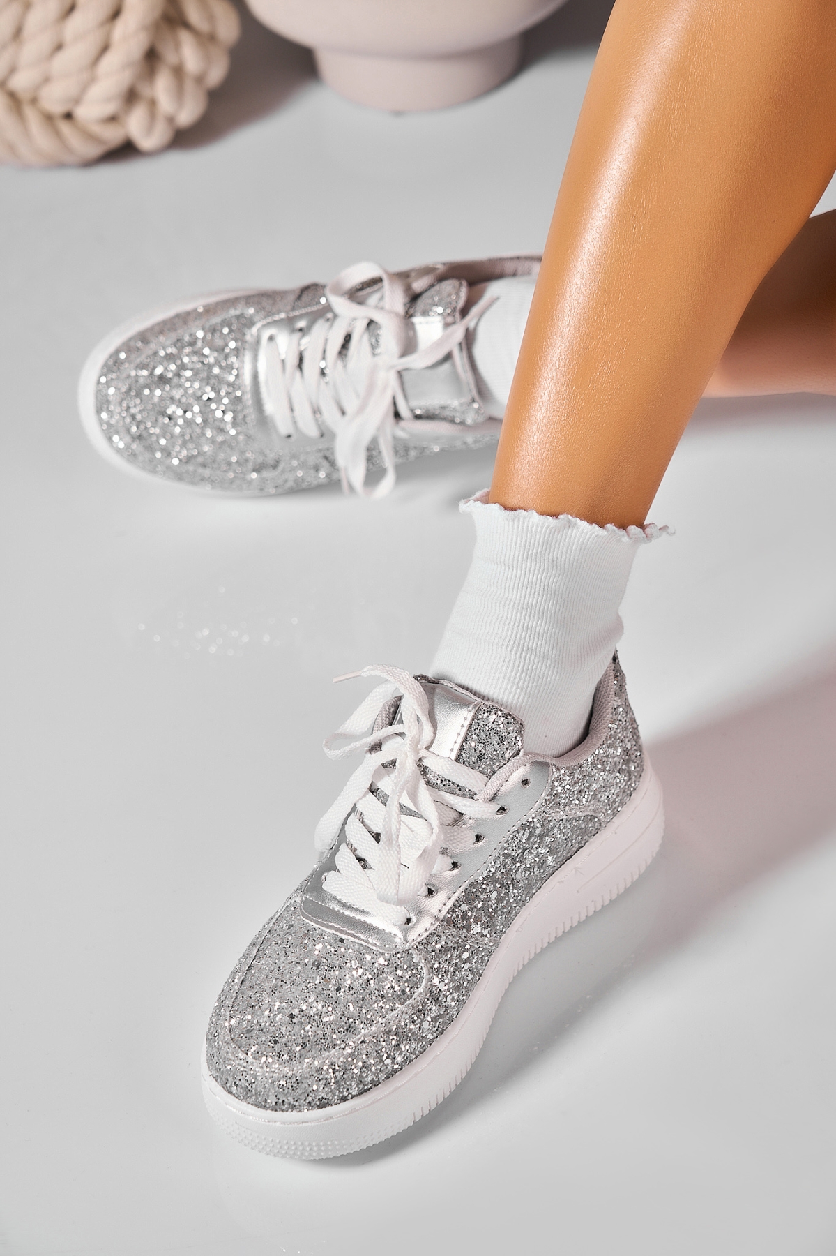 Adidași de damă Glitter Argintiu Alyza - 2 | YEO