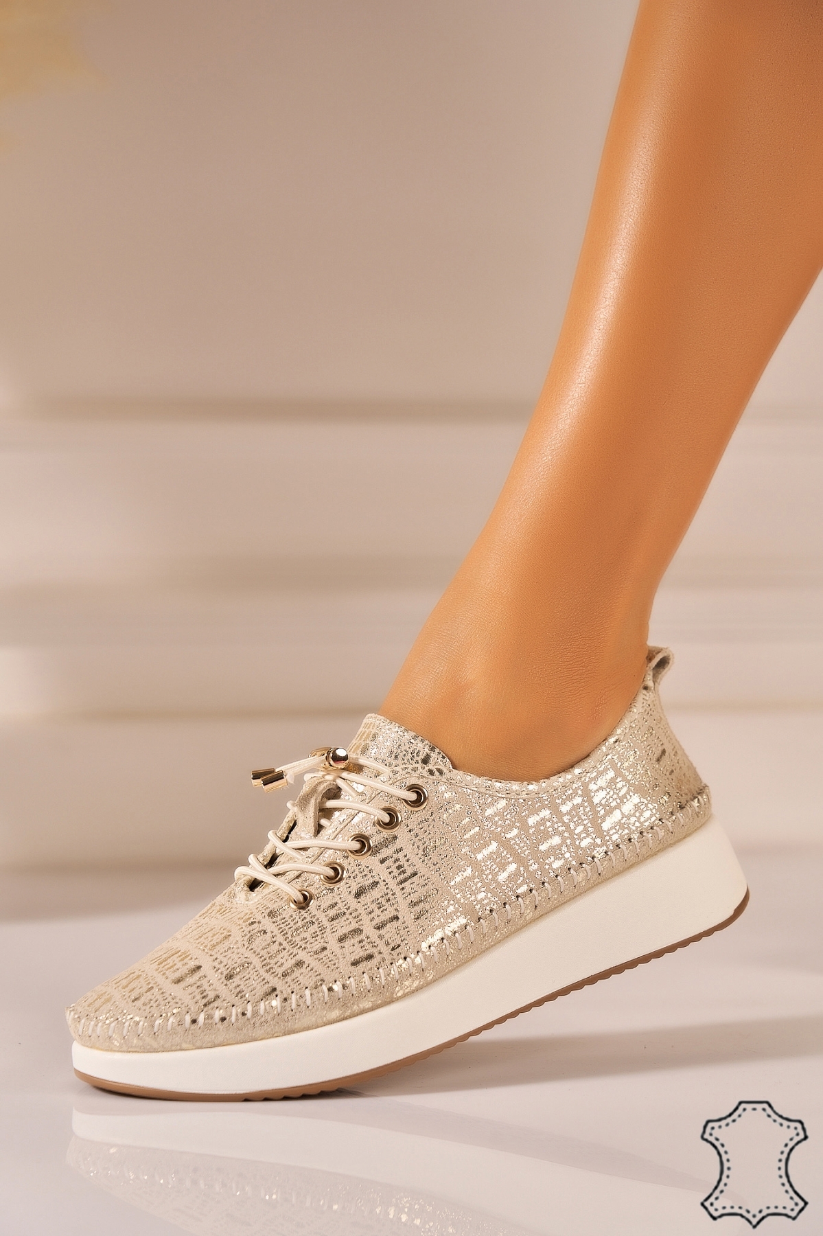 Adidasi Piele Naturala Auriu Anvye