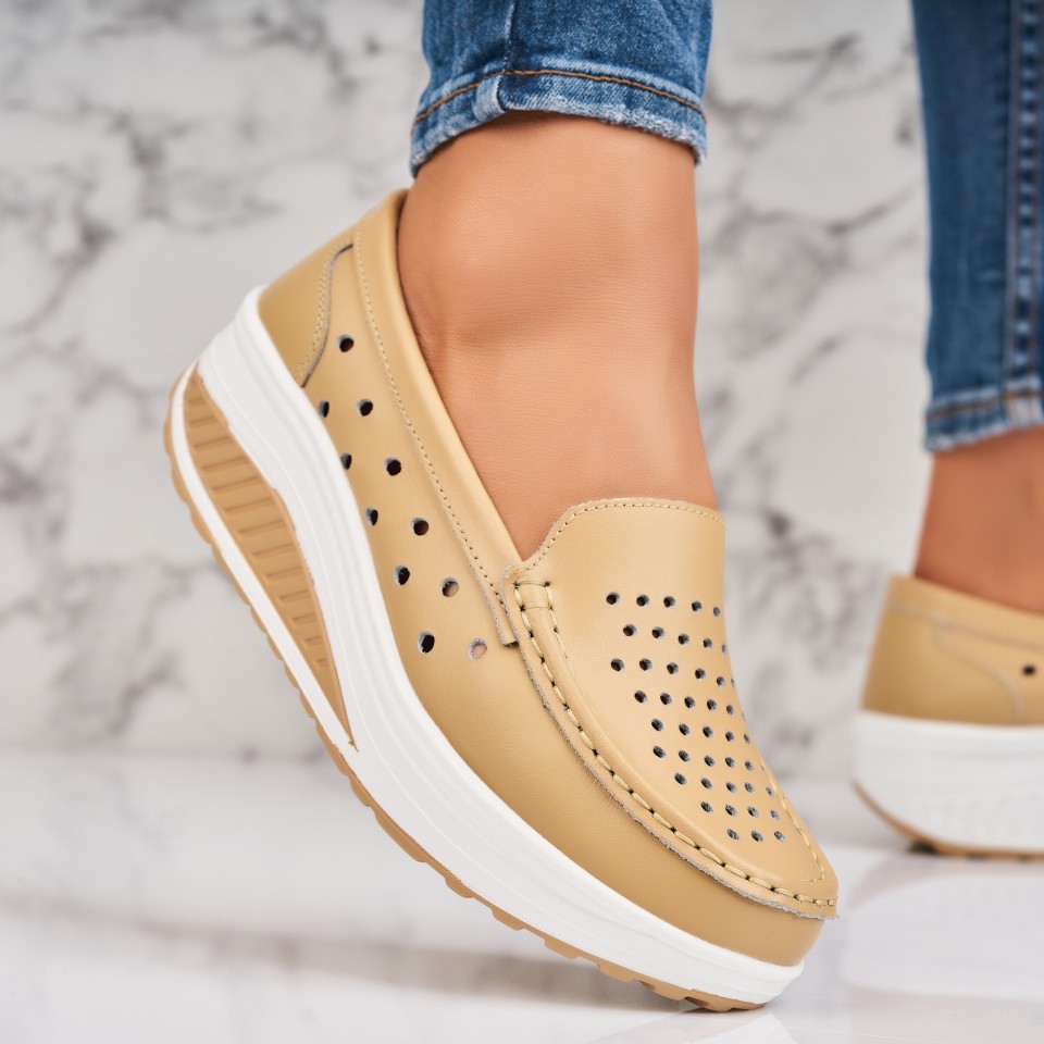 Mocasini dama Piele Naturala Bej Anzal A4448