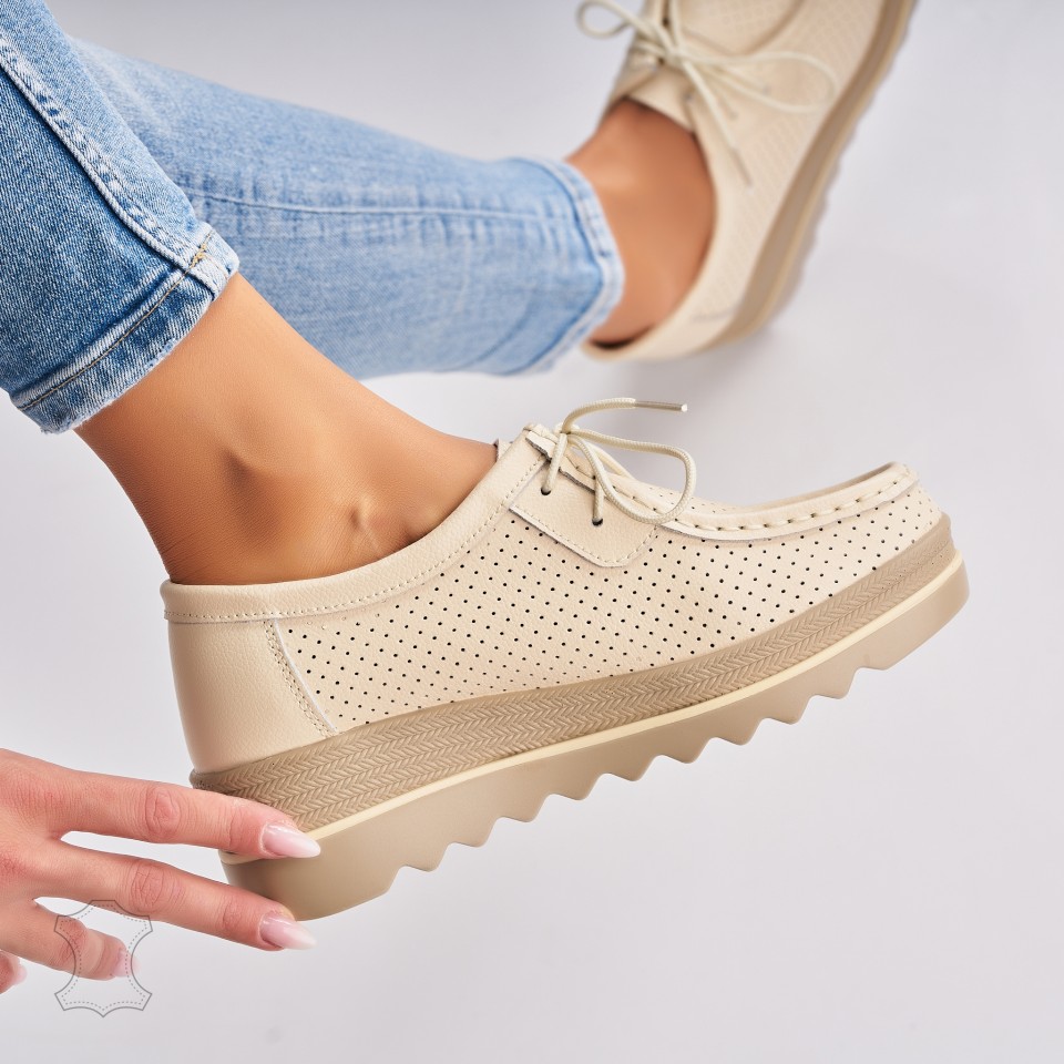 Mocasini dama Piele Naturala Bej Maive A4513