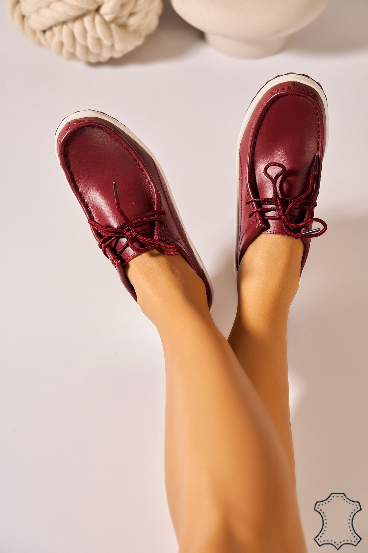 Mocasini dama Piele Naturala Bordo Hira - 2 | YEO