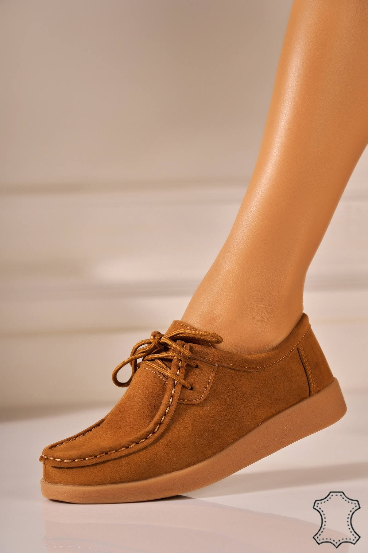 Mocasini dama Piele Naturala Intoarsa Camel Harla2