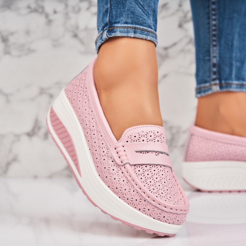 Mocasini dama Piele Naturala Roz Clara A4464