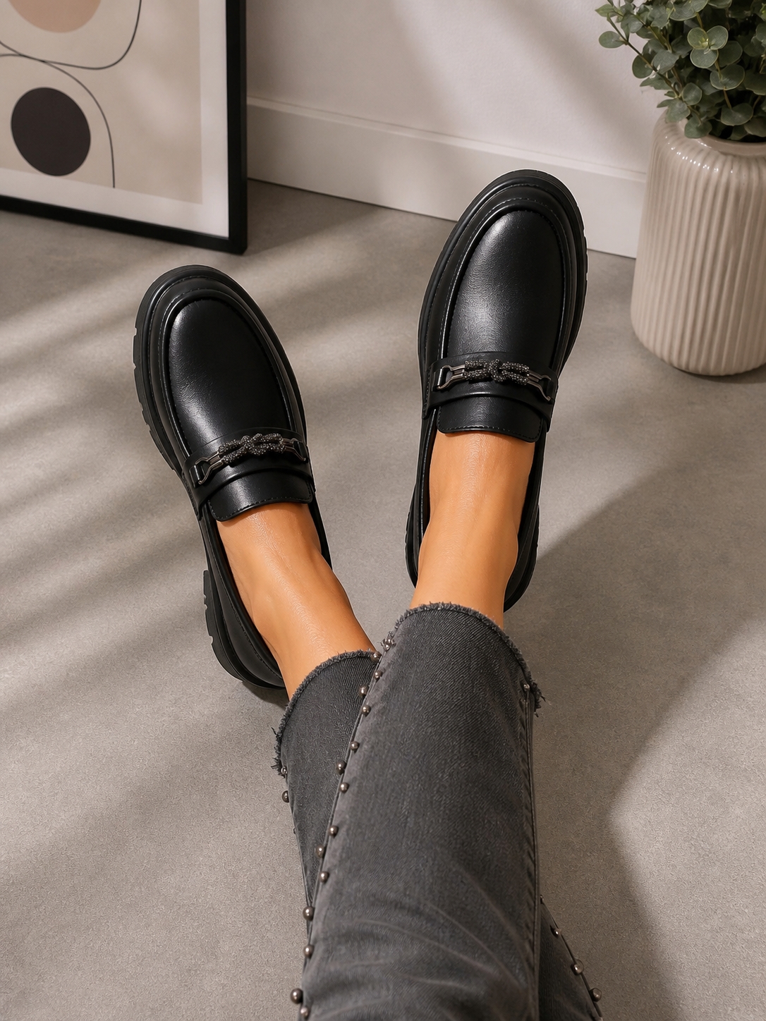 Pantofi dama casual Negri din Piele Ecologica Diona