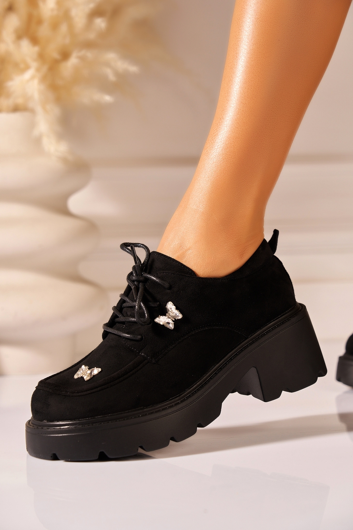 Pantofi dama casual Negri din Piele Ecologica Intoarsa Delsa2