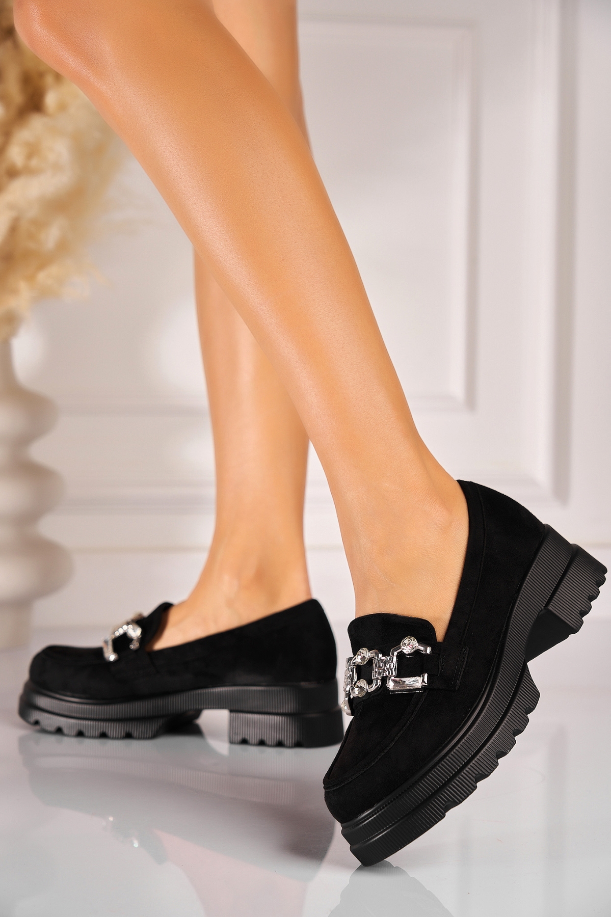 Pantofi dama casual Negri din Piele Ecologica Intoarsa Keira2 - 1 | YEO