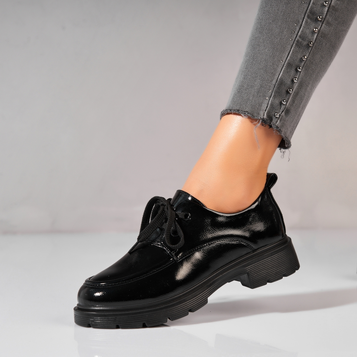 Pantofi dama casual Negri din Piele Ecologica Lacuita Dalina3 - 1 | YEO