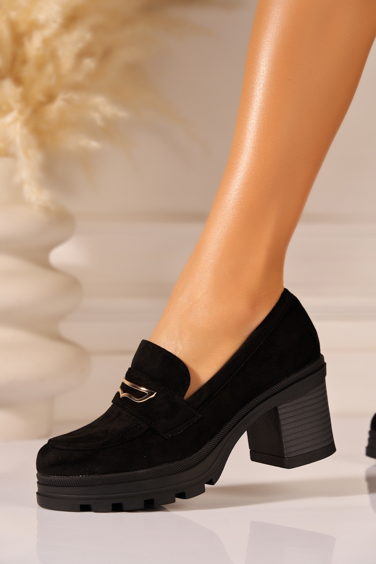 Pantofi dama cu platforma Negri din Piele Ecologica Intoarsa Anaiya