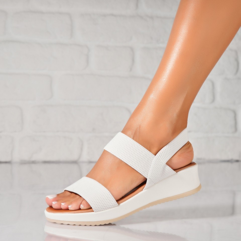 Sandale dama cu platforma Albe din Textil Joxer