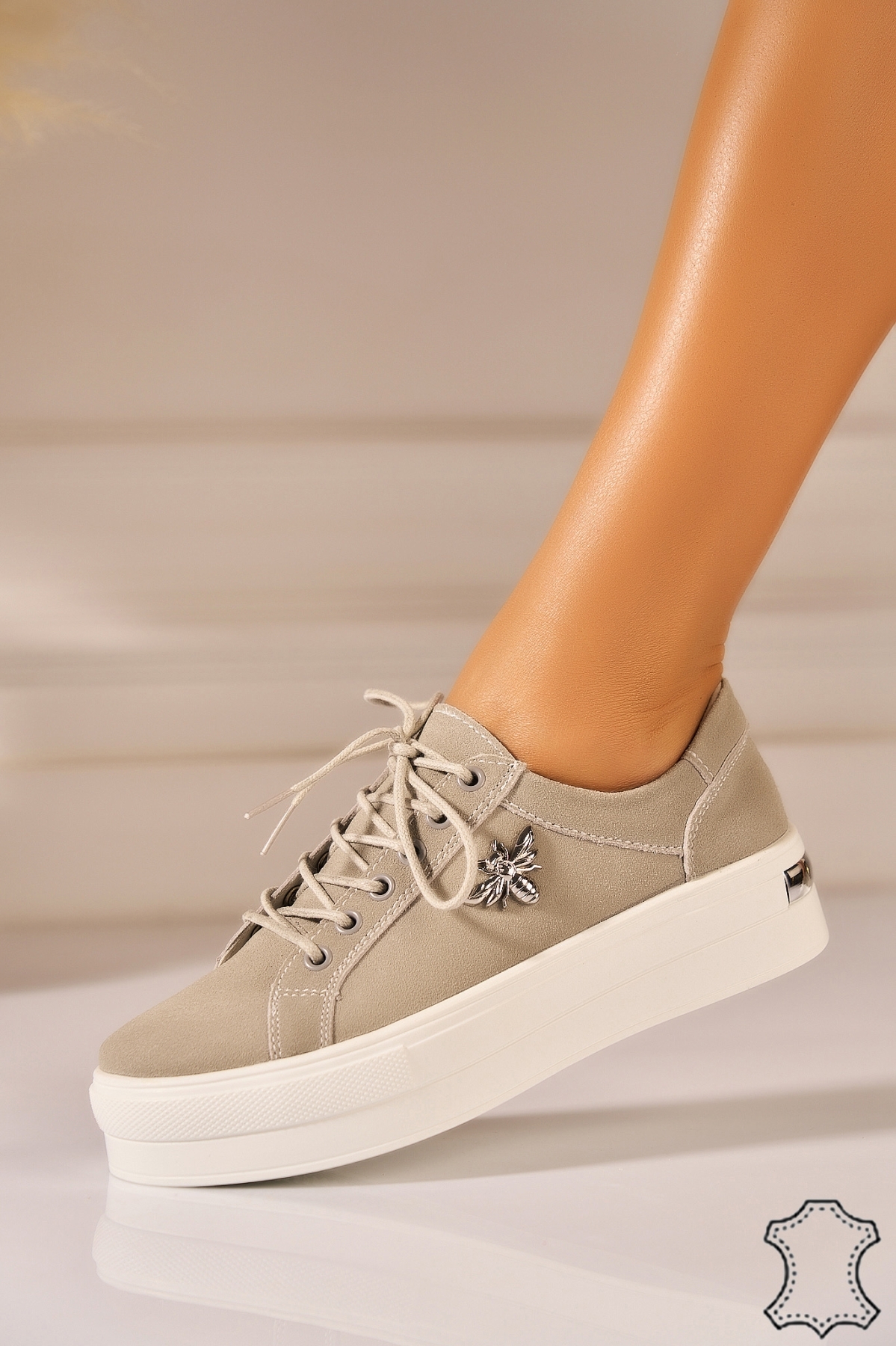 Adidasi Piele Naturala Intoarsa Gri Imyra