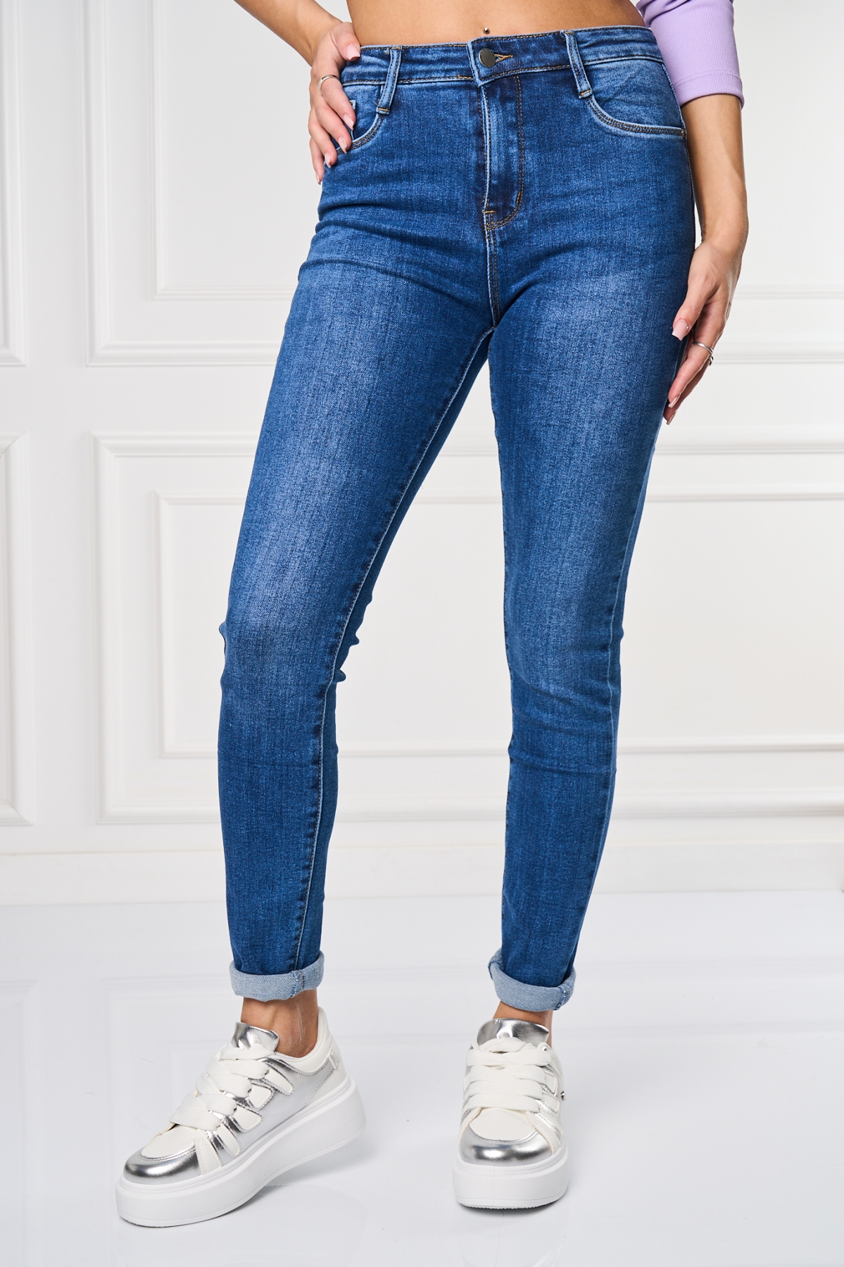 Blugi Damă Skinny Fit Bleumarin Kamaia