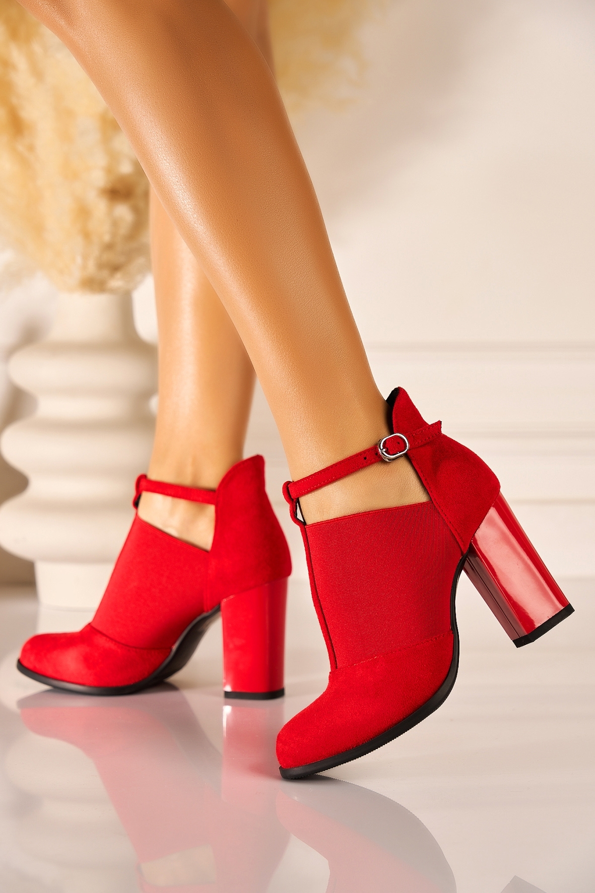 Botine dama cu Toc Rosii din Piele Ecologica Intoarsa Alyea2 - 1 | YEO