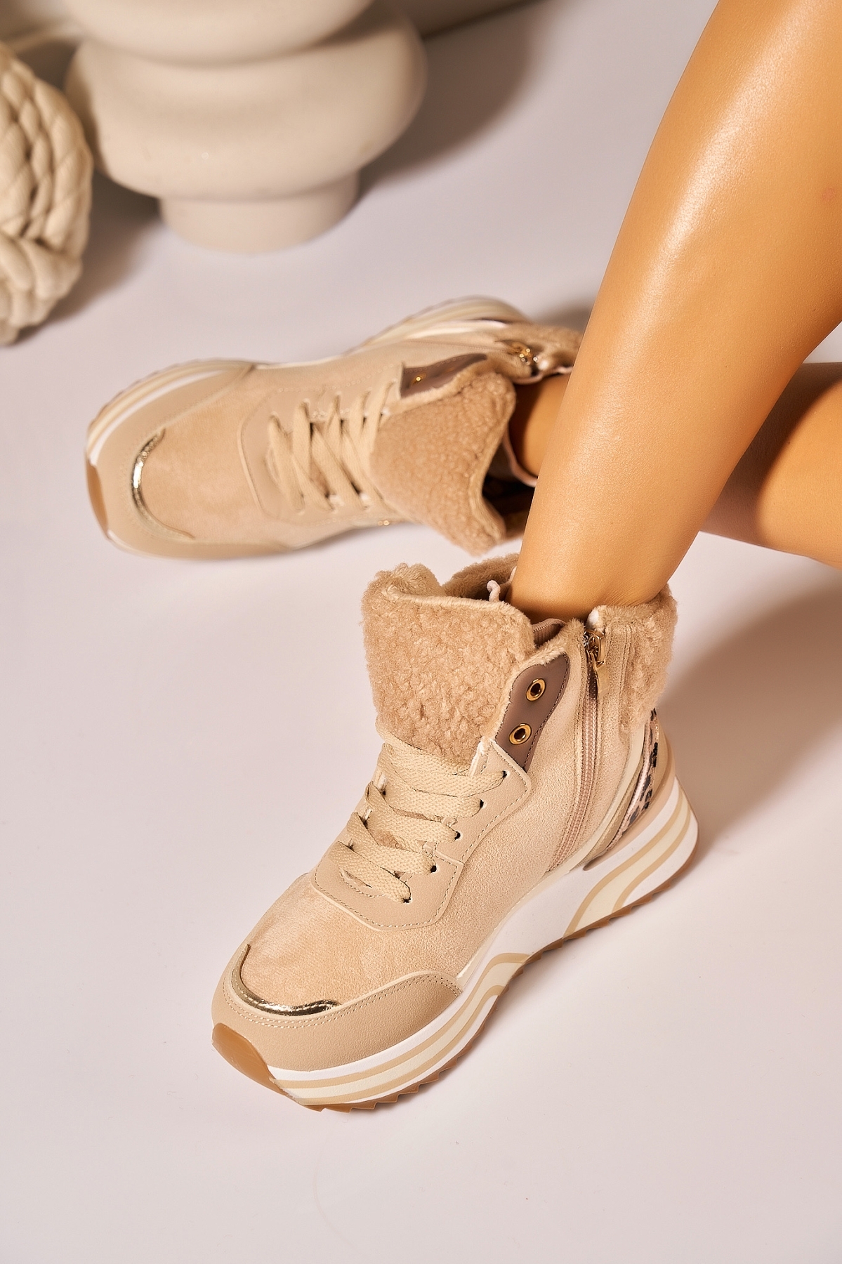 Ghete Dama Imblanite Kaki din Piele Ecologica Intoarsa Savys - 3 | YEO