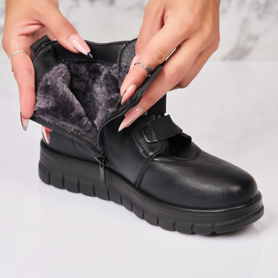 Ghete Dama Imblanite Negre din Piele Ecologica Rhetta - 1 | YEO