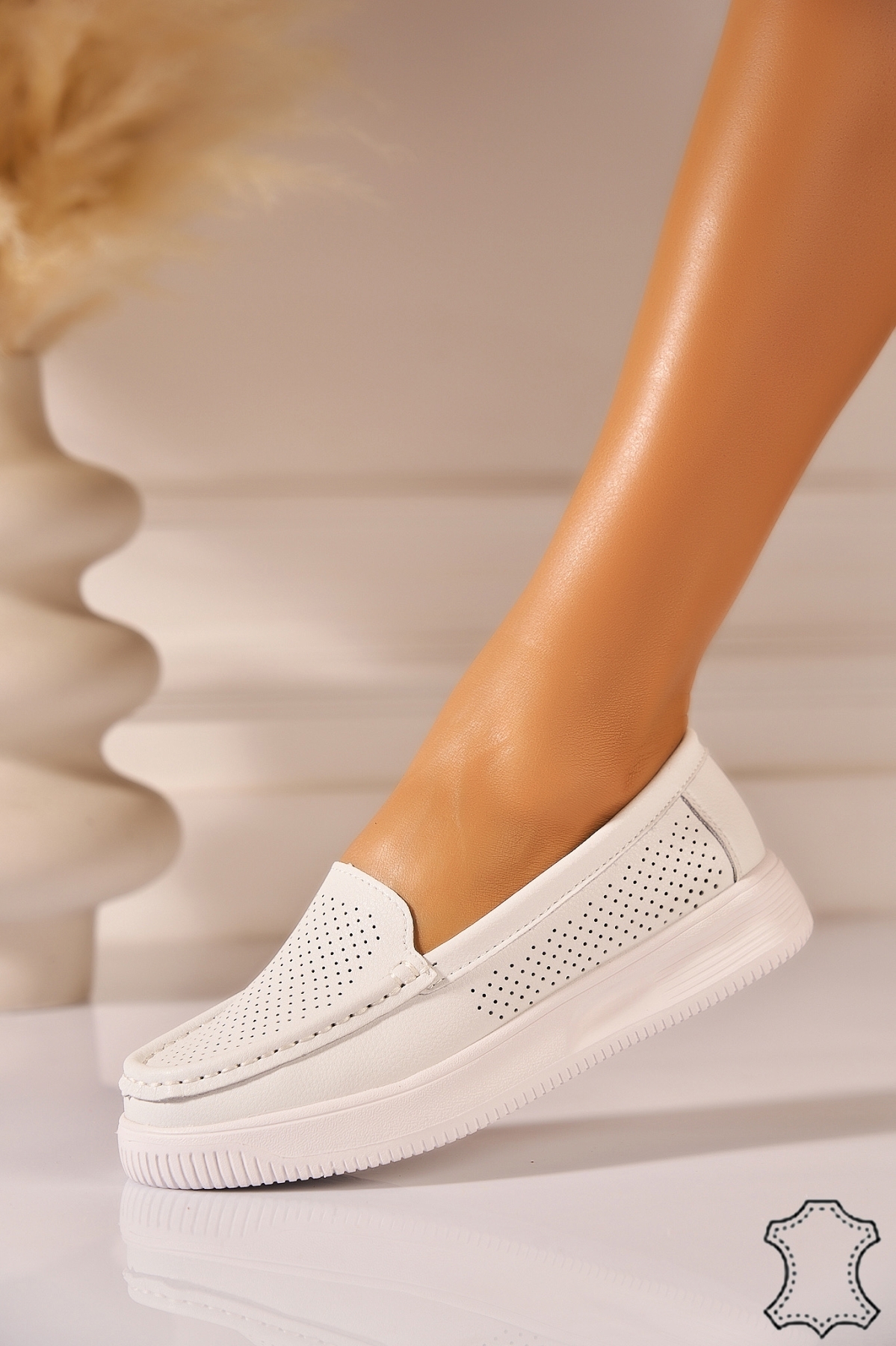 Mocasini dama Piele Naturala Albi Delysa