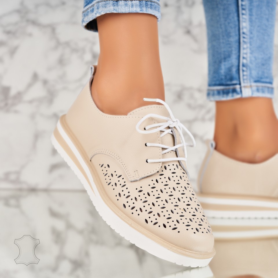 Mocasini dama Piele Naturala Bej Isama A4595