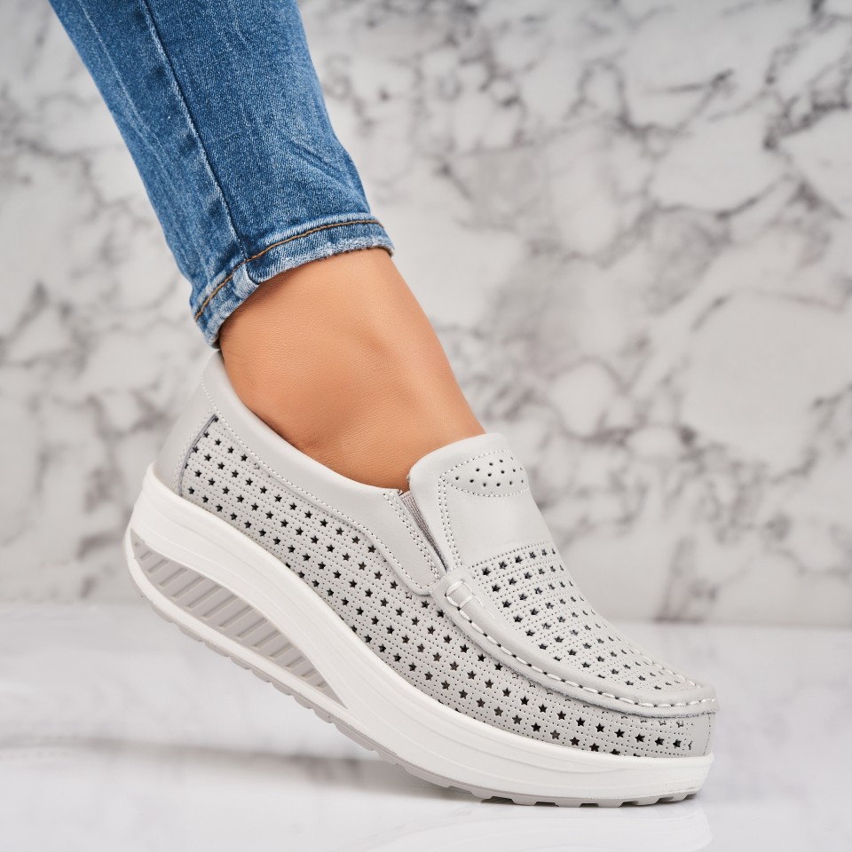 Mocasini dama Piele Naturala Gri Dara A4471