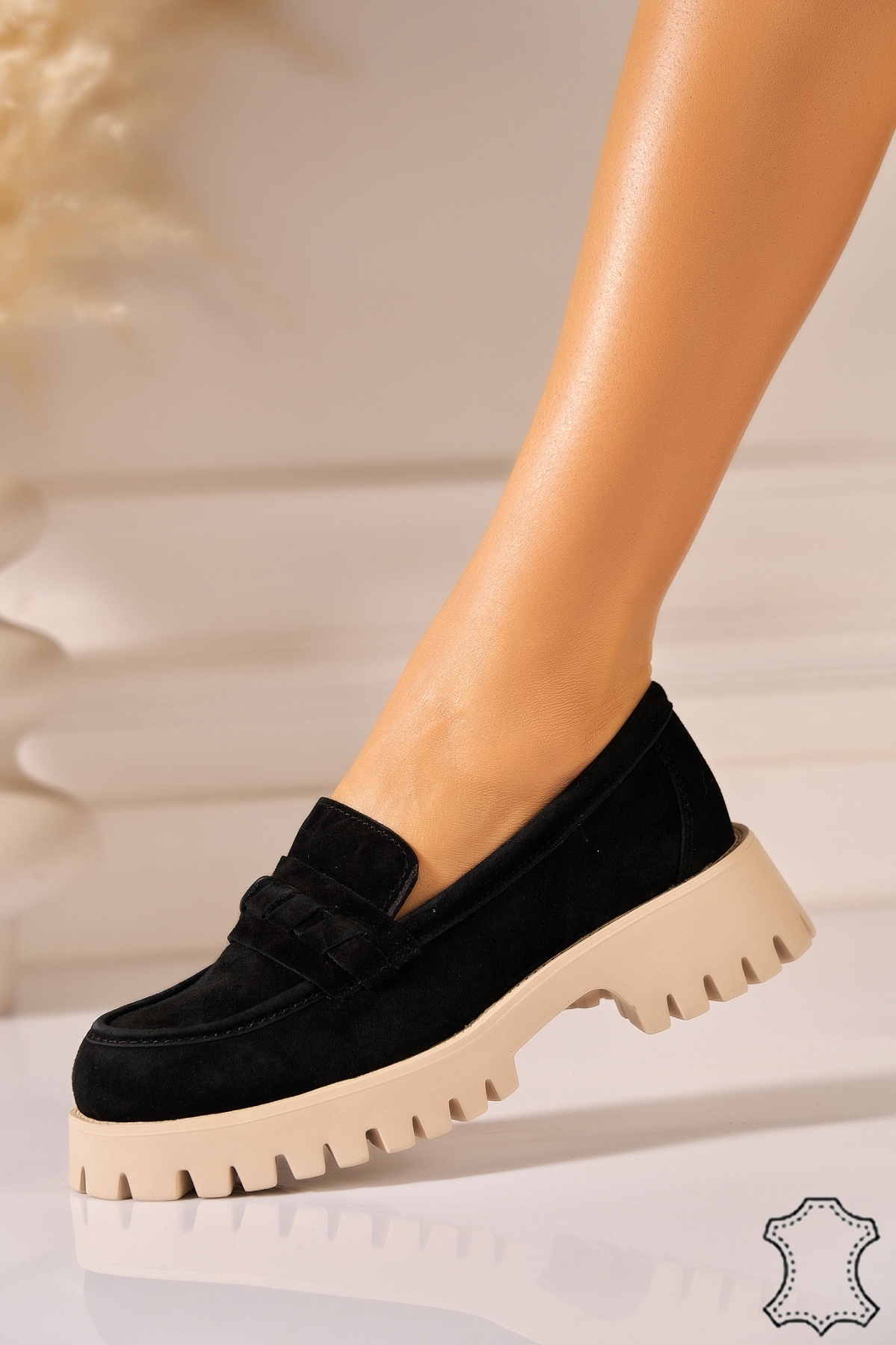 Mocasini dama Piele Naturala Intoarsa Negri Auriya