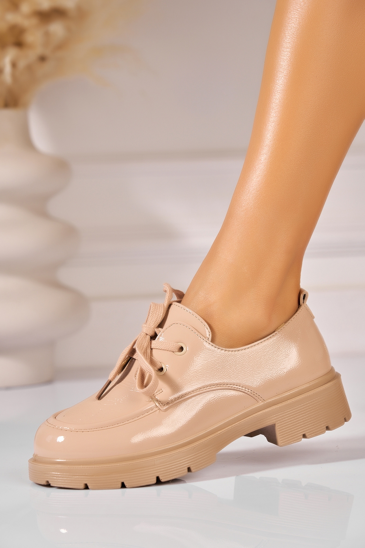 Pantofi dama casual Nude din Piele Ecologica Lacuita Dalina3 - 1 | YEO